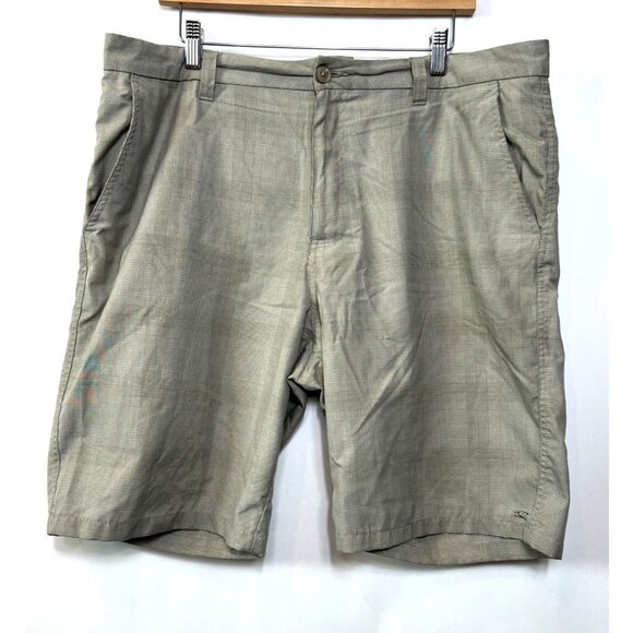 O'Neill Flat Front Shorts Tan Plaid Polyester Viscose Lightweight Size 38 - Picture 2 of 7